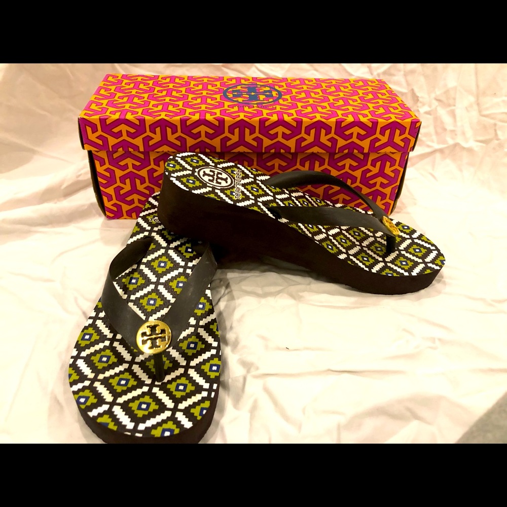 Tory Burch Brown Wedge Flip Flops Size 6